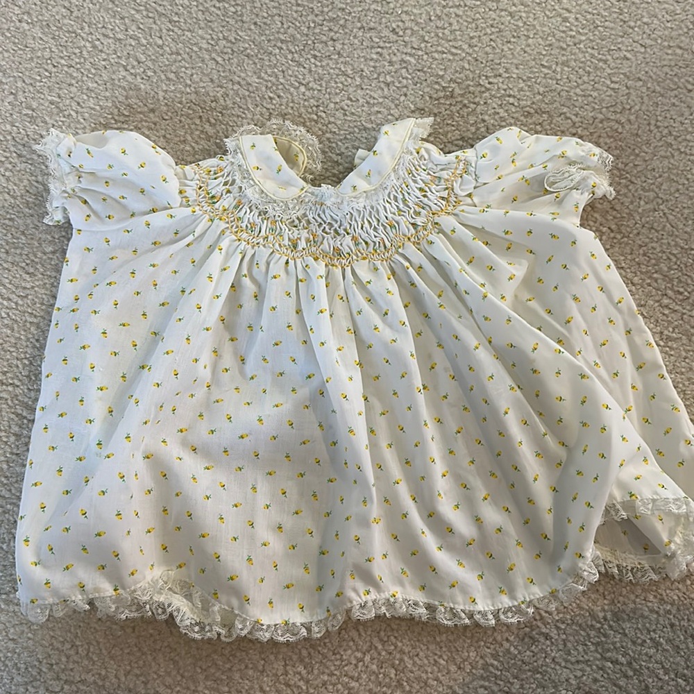 Vintage yellow hand smocked dress - 6-9 mo